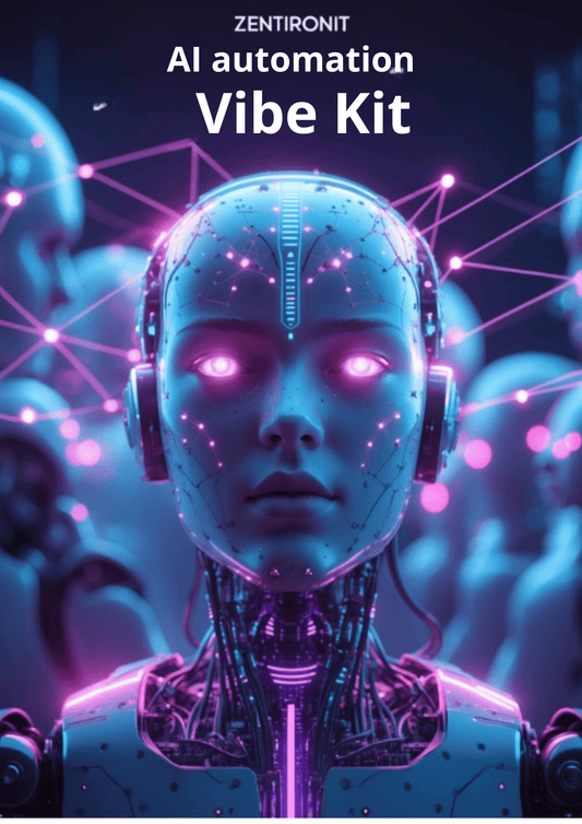 Artificial intelligence-themed product with robot design and 'Zentironit AI automation Vibe Kit' text.
